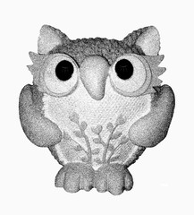 Owl with generated computer effect pen-drawings.
