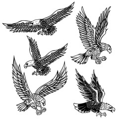 Set of eagles illustrations. Design element for logo, label, emblem, sign, poster, t shirt.