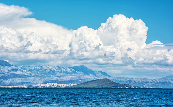 View from the Pantan Beach in Trogir to the hills and Split