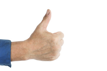 Worker hand the thumb up isolated