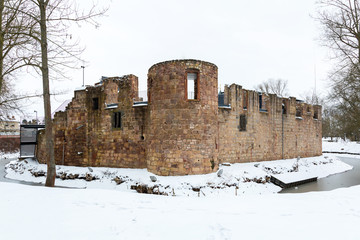Ruin of water castle Bad Vilbel in the winter