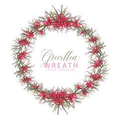 Red Floral Grevillea Wreath Vector