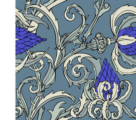 Floral seamless pattern. Abstract ornamental flowers. Flourish leaves background
