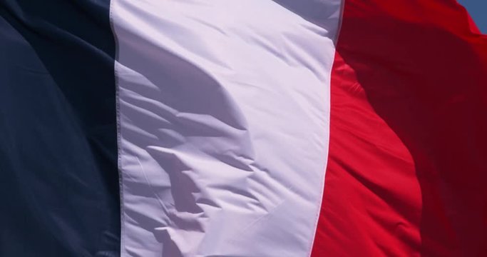 French Flag Waving in the Wind, Slow Motion 4K