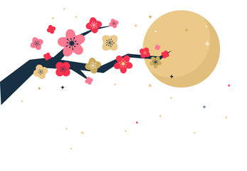 Naklejka premium The cherry blossoms are blooming, Vector Illustration for Christmas, new year festival or different print jobs. Card, background and banner