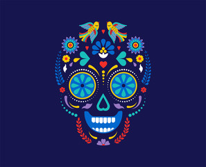 Day of the dead, Dia de los muertos background, banner and greeting card concept with sugar skull. Colorful vector illustration