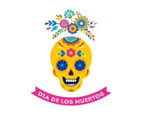 Day of the dead, Dia de los muertos background, banner and greeting card concept with sugar skull. Colorful vector illustration