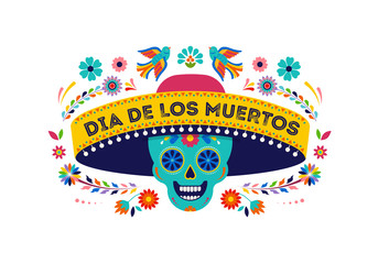 Day of the dead, Dia de los muertos background, banner and greeting card concept with sugar skull. Colorful vector illustration