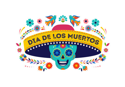 Day of the dead, Dia de los muertos background, banner and greeting card concept with sugar skull. Colorful vector illustration