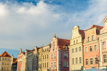magnificent ancient architecture in the style of the Renaissance. Colorful and so different buildings of the ancient city of Poznan.