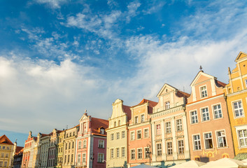 magnificent ancient architecture in the style of the Renaissance. Colorful and so different buildings of the ancient city of Poznan.