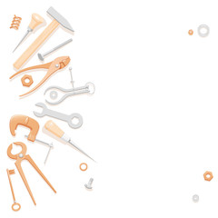 Illustration of household tools lying to the side with space for text.  Illustration of tools for a logotype. Handyman tools for a business card. Contents of a tool box for a master class flyer.