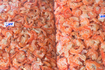 dried salted prawns in transparent plastic bag on sale
