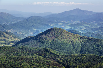 Fototapeta na wymiar Bieszczady National Park, Subcarpathian Voivodeship of Poland seen from peak on Tarnica mount
