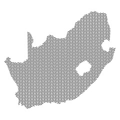 South Africa map country abstract silhouette of wavy black repeating lines. Contour of sinusoid curve. Vector illustration.