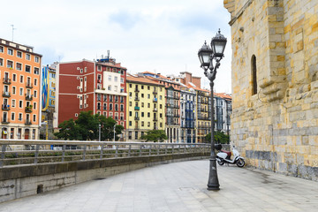 colorful houses of bilbao old town, Spain