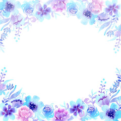 watercolor paintings floral frames violet-blue