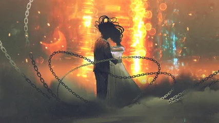  unusual concept of wedding couple kissing on background of abstract light, digital art style, illustration painting © grandfailure