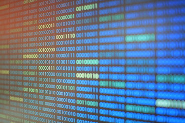 blue binary code. blocks of binary data. Blockchain concept. blue background with computer digital...