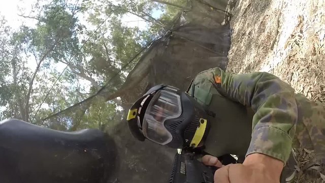 Dynamic action of paintball game with gopro camera in Israel
