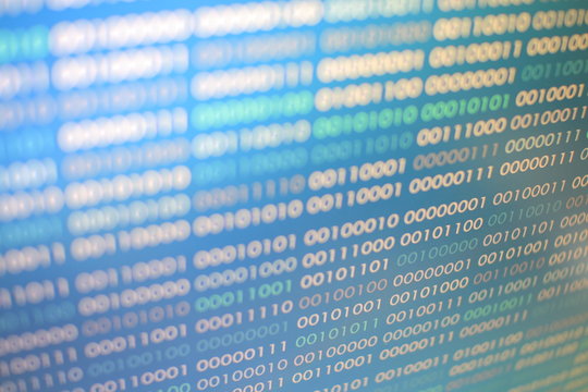 blue binary code. blocks of binary data. Blockchain concept. blue background with computer digital binary code bit number one and zero text.