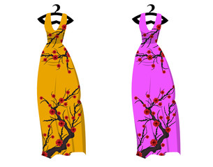 Vector Cherry blossom on long dress for happy chinese new year