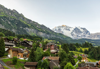 Fototapeta na wymiar Switzerland - Wengen Village with Mountain View of Jungfrau early Morning