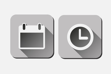 Icono gris de calendario y reloj.