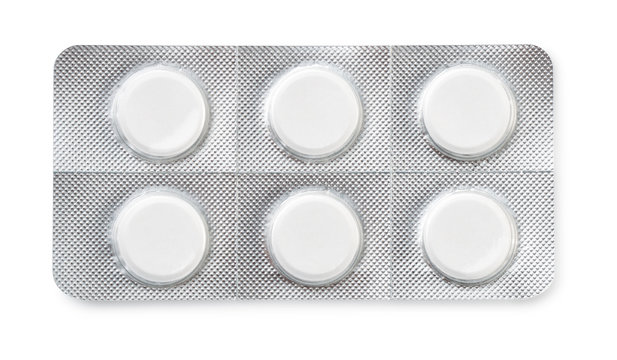  Top view of six tablets in  blister pack