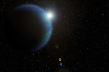 gas planet in outer space with lens flare