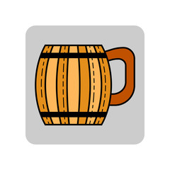 Wooden mug for beer, water and beverages. Flat icon for site, business. Vector illustration