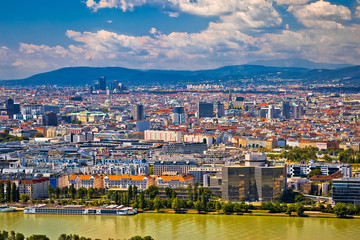 Dandube river and Vienna cityscape view