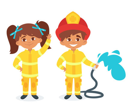 kids in firefighter uniform