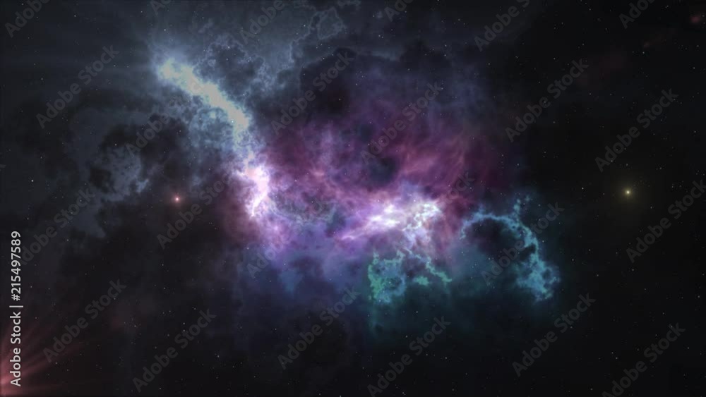 Wall mural Outer space nebula zooming in with cloudy colorful background
