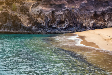 Tenerife, Canary islands, Spain - aerial view of a small Abama beach on the west coast