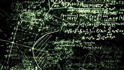 Blocks of abstract mathematical formulas are written and moved in the virtual space. The camera flies through the mathematical formulas. looped - Powered by Adobe