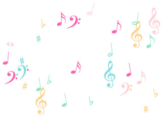 Music Notes Confetti Falling Chaos Vector. Music Symbols Texture Poster Background Elements. Party Night, Festival, Celebration or Concert, Melody Notes Trail. Decorative Song Sheets Chaos Effect.