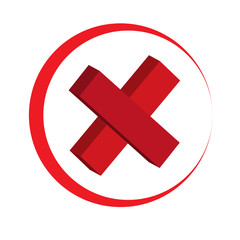 Cross red icon isolated on white background. Symbol No or X button for correct, vote, check, not approved, error, wrong and failed decision, stop sign or mark graphic element for web design. 