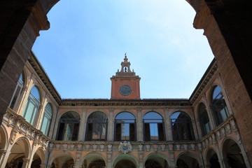Fototapeta na wymiar BOLOGNA, ITALY - MAY 20, 2018: The Palazzo of the Archiginnasio. The first permanent palace of the ancient University. Built in 1563 