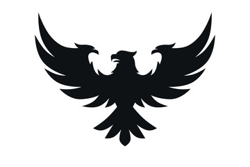 Heraldic black eagle, falcons and hawks set spread wings, isolated on white background