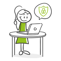 Stick Figure Series Green Woman / Frau am Laptop ist geschützt