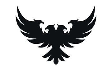 Heraldic black eagle, falcons and hawks set spread wings, isolated on white background