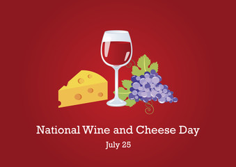National Wine and Cheese Day vector. Red wine and cheese. Still life with wine, grapes and cheese. Important day