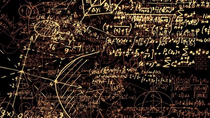 Blocks of abstract mathematical formulas are written and moved in the virtual space. The camera flies through the mathematical formulas. looped - Powered by Adobe