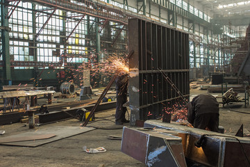 Industrial steel welder in factory technical.