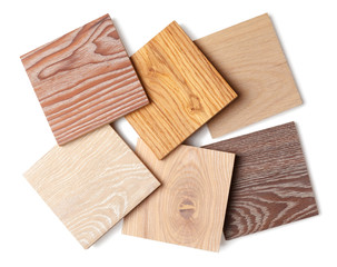 set of small samples of wooden parquet for the designer. isolated on white background
