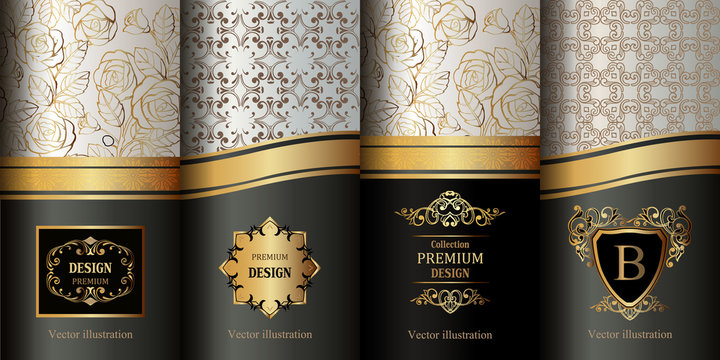Collection of design elements,labels,icon,frames, for packaging, luxury background.