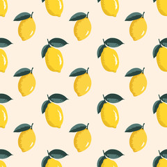 Vector summer pattern with lemons. Seamless texture design.