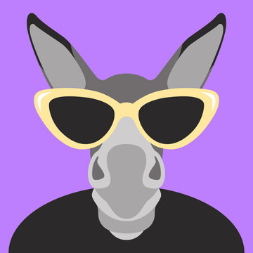 donkey in glasses face head vector illustration flat style 