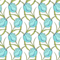seamless pattern with tulips and leaves
